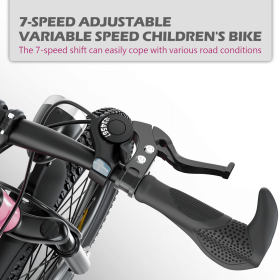 FKZNPJ 24 Inch Kids Mountain Bike for Boys & Girls Ages 7-12 – 7-Speed Gears, Dual Disc Brakes, Shock Absorber Front Fork, LED Light – Silver & Pink