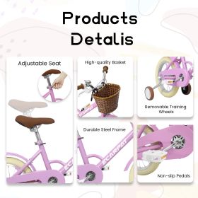 A14116 Ecarpat Kids'Bike Girls Bike 14 Inch Wheels,1-Speed Child Bicycles For 2-4 Years,With Removable Training Wheels Baby Toys,Front V Brake