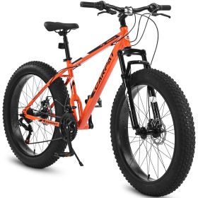 S26109 26 Inch Fat Tire Bike Adult/Youth Full Shimano 21 Speed Mountain Bike, Dual Disc Brake, High-Carbon Steel Frame, Front Suspension