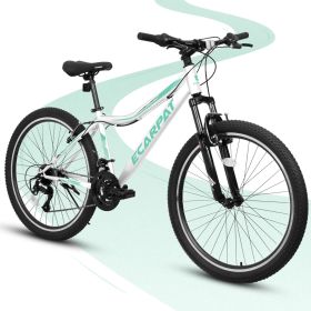A24208 24 Inch Mountain Bike, 21-Speed V-Brake, Front Suspension, Carbon Steel Frame Mountain Bike For Teenagers Girls Women Bicycles (Color: as Pic)
