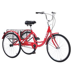 Adult Tricycle Trikes,3-Wheel Bikes,24 Inch Wheels Cruiser Bicycles with Large Shopping Basket for Women and Men (Color: as Pic)