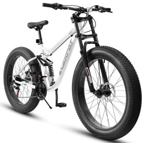 A26309 26 inch Mountain Bike,Full-Suspension 21 Speeds Drivetrain with Disc-Brake MTB Bicycle, 26*4" Fat tire Bike for Men or Women. (Color: as Pic)