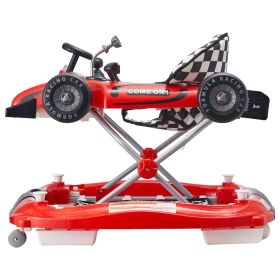VEVOR 4-in-1 Baby Walker, Foldable Baby Activity Center on Wheels, Adjustable Height, Light, Steering Wheel (Color: Red, Functional Morphology: 4 in 1)