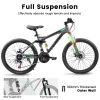 A2660 Mountain Bike 26 Inch Wheels, 21-Speed Full Suspension Mens Womens Trail Commuter City Mountain Bike