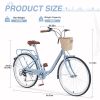 7 Speed City Bike With Basket , Steel Frame,Multiple Colors 26 Inch Girls Bicycle